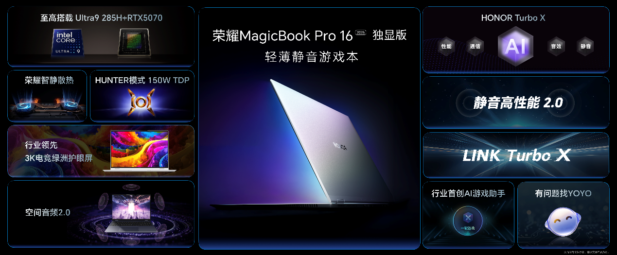 荣耀MagicBook Pro 16 2025发布：HONOR Turbo X重塑轻薄静音游戏本体验